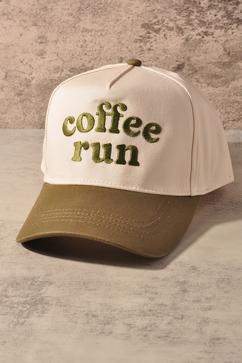 Coffee Run Embroidered Trucker Hat- Olive