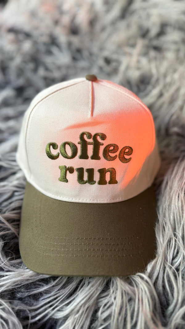 Coffee Run Embroidered Trucker Hat- Olive