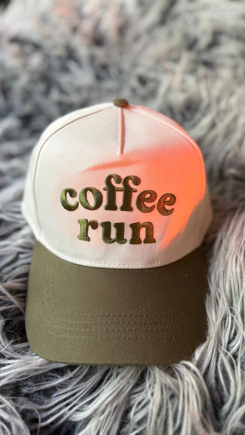 Coffee Run Embroidered Trucker Hat- Olive
