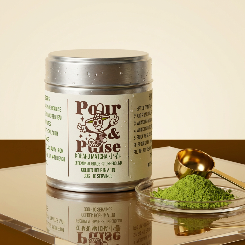 A homemade iced matcha latte in a glass with milk swirling through vivid green ceremonial grade matcha