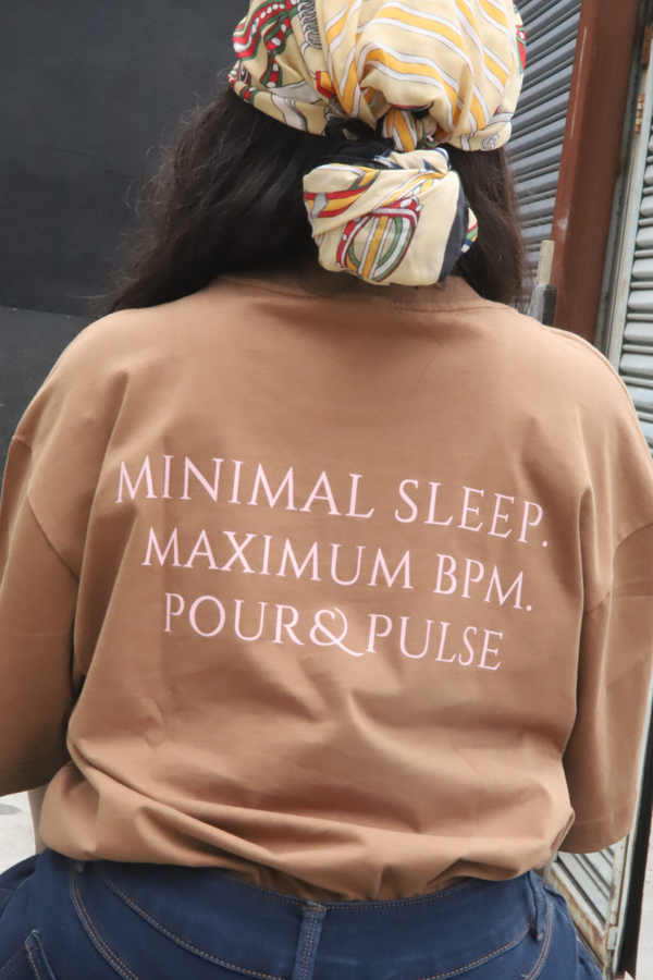 Minimal Sleep Maximum BPM Tee – Brown/Pink
