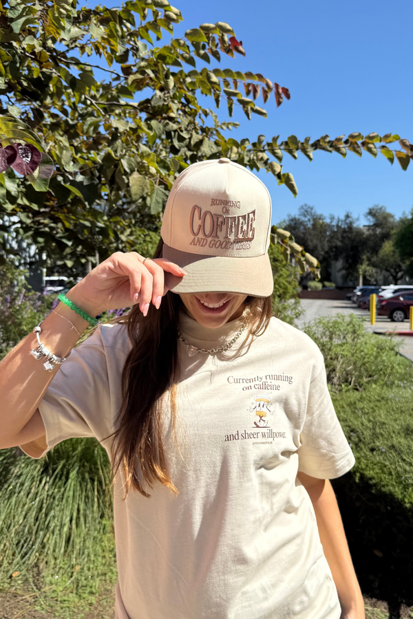 Running On Coffee Tee – Cream/Brown