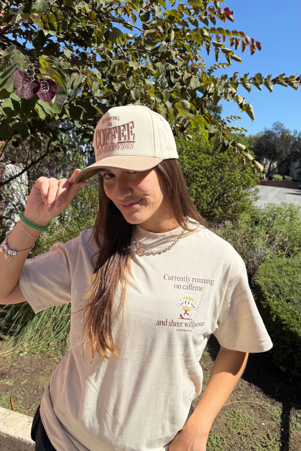 Running On Coffee Tee – Cream/Brown